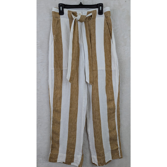 J.CREW Pants - J.Crew sz 00 Tie Waist Linen Pants in stripe white & brown crop 0172